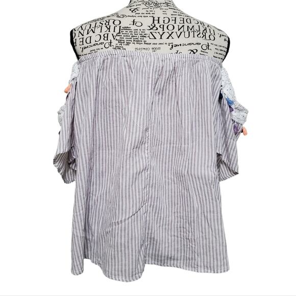 Listicle Top Tassle Fringe Off The Shoulder Brown White Stripe Relaxed Fit Large - Picture 7 of 9